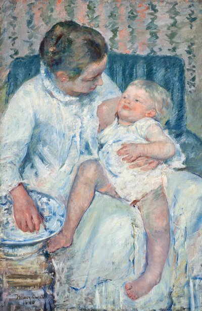 Madre che sta per lavare il suo bambino assonnato da Mary Cassatt